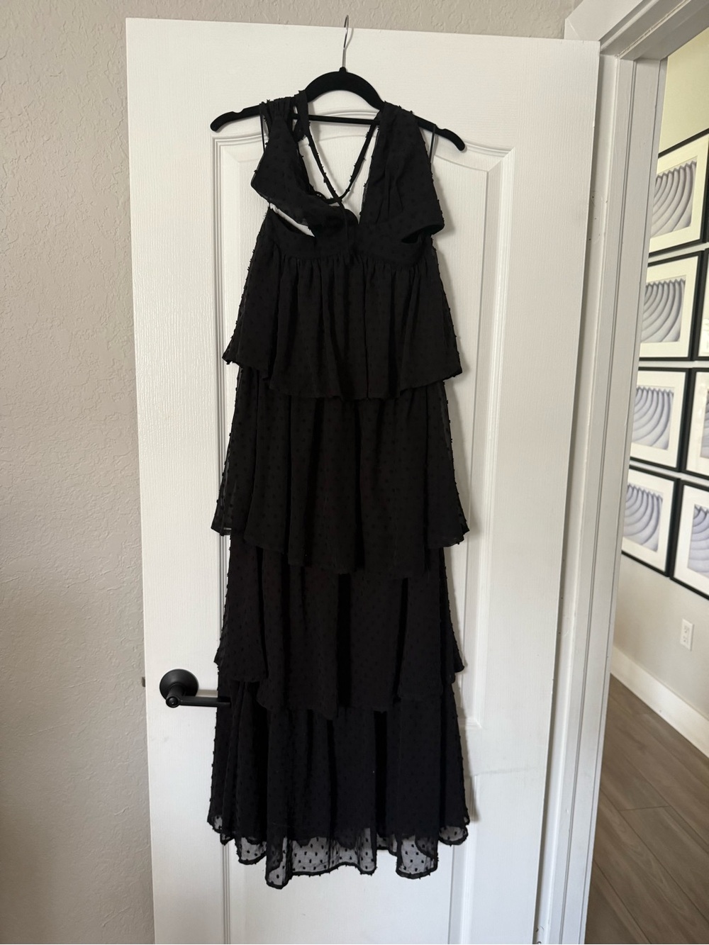 Women's Black Tiered Polka Dot Maxi Dress ruffle dress - Picture 4 of 4